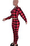 Casual Plaid Long Sleeve High Neck Ruffle Two-Piece SXS6025