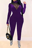 Womenswear Fashion Casual Sexy Pleuche Net Yarn Spliced Perspective Cultivate One's Morality Long Jumpsuits SM9128