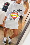 Autumn Winter Sporty Mouth Graphic Long Sleeve Hoodie Midi Dress AA5207