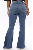Casual Cotton Buttoned Slant Pocket Flare Leg Pants High Stretch Jeans SMR2366