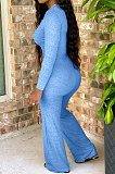 Long Sleeve V Neck Fashion Pure Color Casual Jumpsuit ZL13990