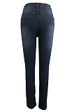 Modest Cotton Buttoned Slant Pocket High Waist Long Pants Jeans SMR2058