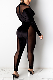 Sexy Long Sleeve High Neck Mesh Spliced Bodycon Jumpsuit CY1256