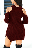 Sexy Long Sleeve High Stretch Knitted Sweater Midi Dress SMR9855