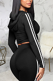Sporty Long Sleeve Spliced Crop Top Hoodie Long Pants Sets SMR9893