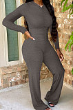 Long Sleeve V Neck Fashion Pure Color Casual Jumpsuit ZL13990