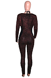 Night Out Sexy Sequins Long Sleeve Deep V Neck Mesh Hollow Out Bodycon Jumpsuit SN390025