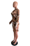 Elegant Pop Art Print Long Sleeve Round Neck Hollow Out Long Dress OMM1187
