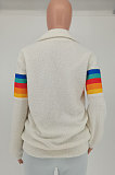 Fashion Lambs Wool Pringing Rainbow Long Sleeve Zipper Coat SMY8059
