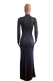 Elegant Polyester Figure Graphic Long Sleeve Round Neck Split Hem Long Dress OMM1182
