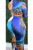 Sexy Leopard Long Sleeve Stand Collar Long Dress LS6406