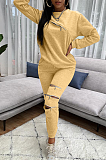Casual Simplee Long Sleeve Round Neck Ripped Long Pants Sets TK6122