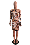 Elegant Pop Art Print Long Sleeve Round Neck Hollow Out Long Dress OMM1187