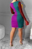 Sexy Bind Contrast Color Long Sleeve Dress CY1294