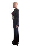 Elegant Polyester Figure Graphic Long Sleeve Round Neck Split Hem Long Dress OMM1182