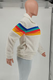 Fashion Lambs Wool Pringing Rainbow Long Sleeve Zipper Coat SMY8059