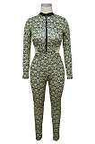 Sexy Long Sleeve V Neck Spliced Clashing Colors Clairvoyance Bodycon Jumpsuit MY9782