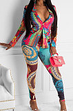 Multi Sexy Polyester Baroque Button Front Long Pants CL6040