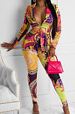 Multi Sexy Polyester Baroque Button Front Long Pants CL6040