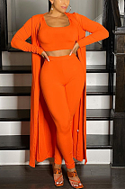 Sexy Simplee Long Sleeve Longline Top Tank Top Long Pants Three Piece Suit CL6082
