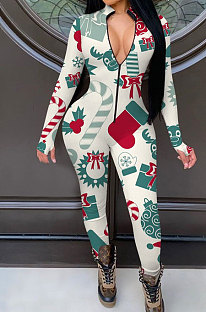 Christmas Casual Polyester Long Sleeve Casual Jumpsuit YMT6189