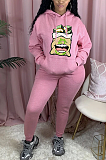 Casual Sporty Cartoon Graphic Long Sleeve Hoodie Long Pants Sets FH120