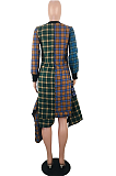 Casual Gingham Long Sleeve Round Neck Midi Dress KSN5075