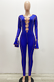 Sexy Spandex Long Horn Sleeve Self Belted Bodycon Jumpsuit YS453
