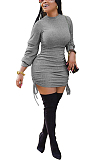 Modest Sexy Long Sleeve Round Neck Spliced Ruffle Mini Dress X9278