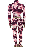 Tie Dye Printing Casual Long Sleeve Zipper Two-Piece LY609