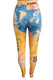 Casual Polyester Spandex Tie Dye Letter Buttoned Long Pants NK193