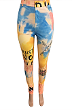 Casual Polyester Spandex Tie Dye Letter Buttoned Long Pants NK193