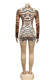 Sexy Polyester Leopard Long Sleeve Round Neck Short Bodycon Jumpsuit XZ3739