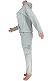 Sporty Long Sleeve Flat Pocket Slant Pocket Hoodie Sweat Pants Sets HR8138