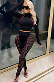 Womenswear Features Spliced Sets Pure Color Long Sleeve Perspective Long Pants Sets YY5243