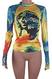 Simplee Long Sleeve Pictures Graffiti Round Neck Jacket T Shirts BLE2206