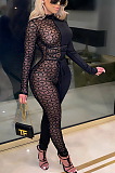 Sexy Mesh Long Sleeve Round Neck Hollow Out Bodycon Jumpsuit CCY8821