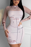 Modest Sexy Mesh Long Sleeve Round Neck Spliced Midi Dress CY1301