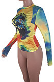 Simplee Long Sleeve Pictures Graffiti Round Neck Jacket T Shirts BLE2206