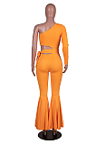 Sexy Polyester Sloping Shoulders Detachable Belt wide Legged Jumpsuit MA6635