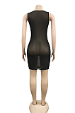 Sexy Mesh Geometric Graphic Sleeveless V Neck Spliced Mini Dress XZ3750