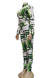 Casual Pop Art Print Long Sleeve Round Neck Utility Blouse Long Pants Sets YZ2343