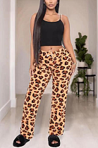 Casual Blazer Leopard High Waist Long Pants TD5003