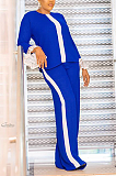 Casual Long Sleeve Round Neck Flounce Tee Top Wide Leg Pants Sets F8316