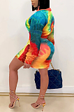 Sexy Printing Dyeing Pop Art Print Long Sleeve Lapel Neck Mini Dress SH7234