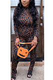 Modest Long Sleeve Round Neck Spider Web Printing Long Pants Sets YZ2326
