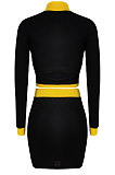 High Elastic Rib Long Sleeve Contrast Color Two-Piece YYZ522