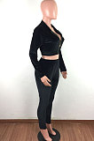 Womenswear Casual Sport Pure Color Pleuche Jacket Zipper Two-Piece LA3243