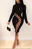 Casual Polyester Galaxy Graphic Long Sleeve Round Neck Spliced Long Dress R6381