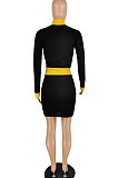 High Elastic Rib Long Sleeve Contrast Color Two-Piece YYZ522